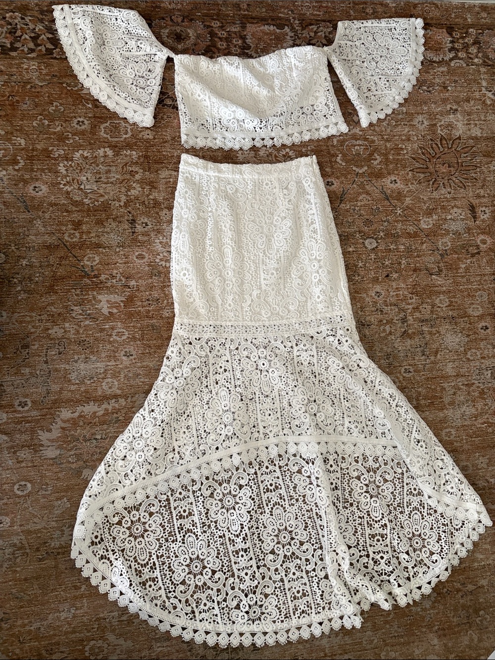 White Lace Two-Piece Set - Cropped Top & Mermaid Skirt wedding